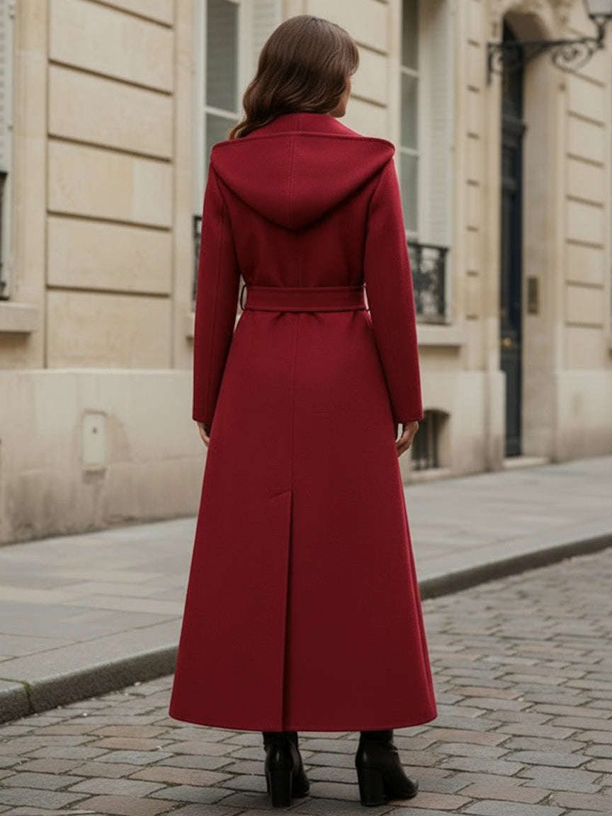 Wool Blend Maxi Hooded Coat With Double-Breasted Design For Women 2026
