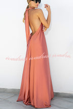 Classy and Fabulous Satin Halter Backless Maxi Dress