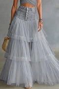 Y2K Fairycore Denim Corset Waist Tulle Maxi Skirt