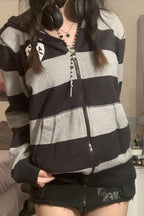 Stripe Colorblock Casual Hoodie