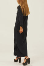 V-Neck Three Quarter Sleeve Relaxed Side Slit Maxi Dress