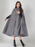 Wool Blend Cape Coat For Women Hooded Gray Oversized Long Poncho Outerwear 2026