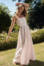 Spaghetti Strap Horizontal Diagonal Stripe A Line Maxi Dress
