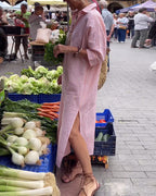 Sonia Effortless Striped Casual Dress with Cuffs and Slits Boutique Collection