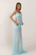 Sexy Patchwork Sheer Solid Cami Maxi Dress