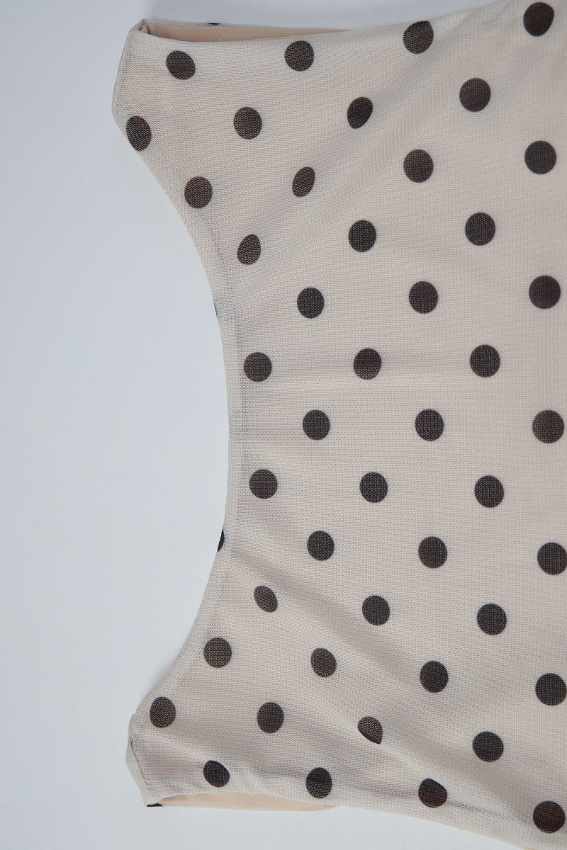 Apricot Round Neck Polka Dot Bodycon Maxi Dress