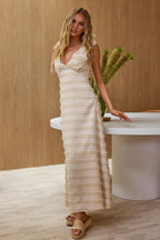Textured V-Neck Tie Shoulder Dress