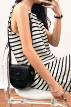 Horizontal Stripe Knit Sleeveless Scoop Neck Bodycon Midi Dress