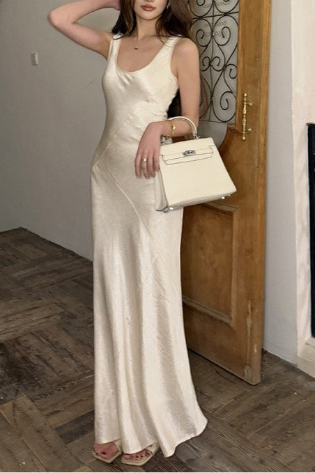 Satin Scoop Neck Sleeveless Slip Maxi Dress