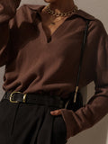 Solid Lapel Neck Knit Sweater