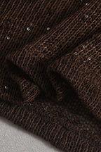 Sheer Sparkling Deep V Cowl Neck Halter Tank Top