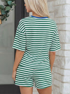 Stripe Boxy Tee and Drawstring Elastic Waist Shorts Set
