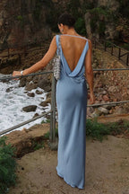 Satin Cowl Neck Spaghetti Strap Slip Maxi Formal Dress