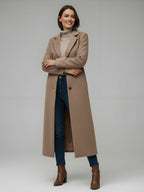 Woolen Long Straight Coat With Single-Breasted And Classic Notch Lapel For Women 2026