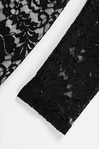 Black Sweetheart Neck Long Sleeve Floral Lace Sheer Overlay Bodycon Mini Dress