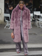 Faux Fur Coat With Notched Lapel Solid Color Eco-friendly Winter Long Jacket For Women 2026