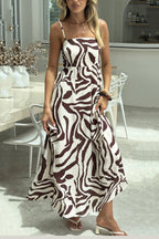 Zebra Print Sleeveless Spaghetti Strap High-waisted Vacation Maxi Dress