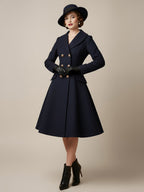 Vintage A-line Double-breasted Woolen Flared Midi Coat For Women 2026
