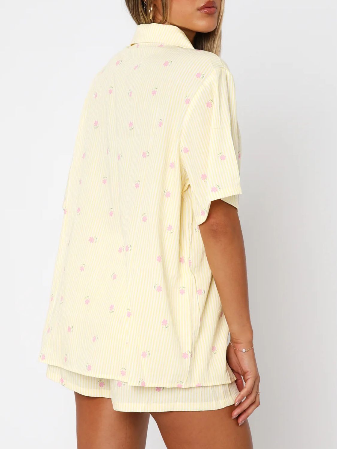 Blue Zone Planet | Valentine's Day Printed Collared Neck Short Sleeve Top And Shorts Set