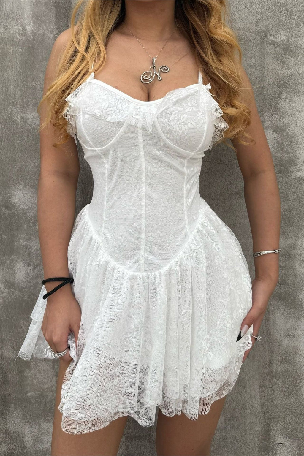 Floral Jacquard Corset Sweetheart Ruffle Neck Fit and Flare Mini Dress