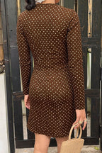V-Neck Lace Trim Polka Dot Bodycon Mini Dress