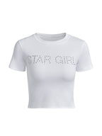 Letter Rhinestone Print Short Sleeve Tee