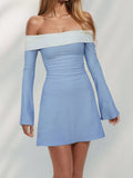 Off-Shoulder Flare Sleeve Mini Dress