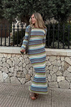 Slim Striped Long Sleeve Knit Fashionable Sweater Dress