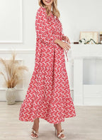 Puff Sleeve Tiered Geometric Print Boho Maxi Dress