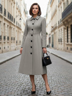 Woolen A-Line Midi Coat With Shirt Collar For Women 2026