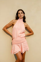 Halter Mock Neck Smocked Waist Ruffle Hem Romper