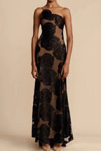 Sexy Burnout Spaghetti Strap Asymmetric Floral Formal Dress