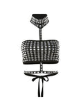 Rhinestone Decor Tie Up Backless Halter Vest