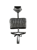 Rhinestone Decor Tie Up Backless Halter Vest