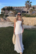 Strapless Structured Bodice Choker Neck Layered Sheer Chiffon Maxi Dress
