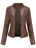 Street Cool Thin Stand Collar Zipper Leather Jacket