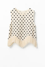 Verrah Linen Blend Polka Dot Print Tassel Trim Loose Tank