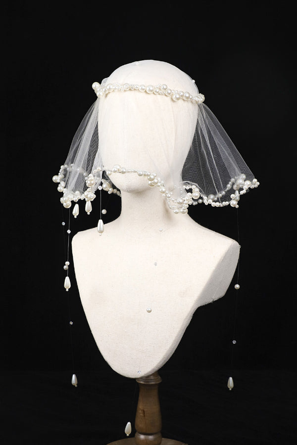 Elegant Retro Pearl Tassel Veil