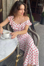 White Polka Dot Cami A-Line Ruffled Maxi Dress