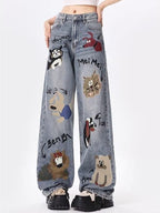 Animal Graffiti Print High Rise Boyrfriend Jeans