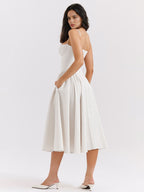 Soft Pink Corset Dress Spaghetti Strap Backless Pleated Cottagecore Midi Dress 2026