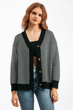 Striped V-Neck Buttoned Knit Sweater