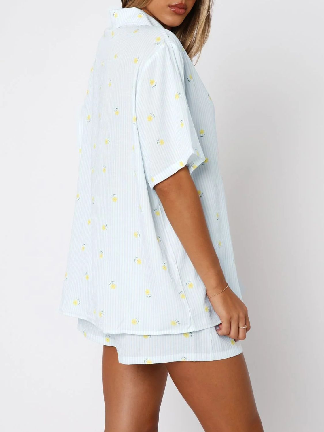 Blue Zone Planet | Valentine's Day Printed Collared Neck Short Sleeve Top And Shorts Set