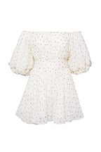 Off Shoulder Polka Dot Smocked Waist Puff Sleeve Ruffle Mini Dress