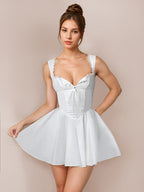 Little Black Dress Tie Front Lace Up Short Swing Dress