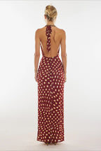 Abstract Spotted Print Halter Neck Cowl Drape Maxi Dress