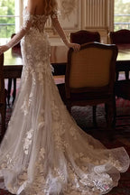 Bohemian Lace Mermaid Train Wedding Dress