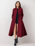 Wool Blend Flared Coat For Woman One Button Gray A-line Winter Midi Outerwear 2026