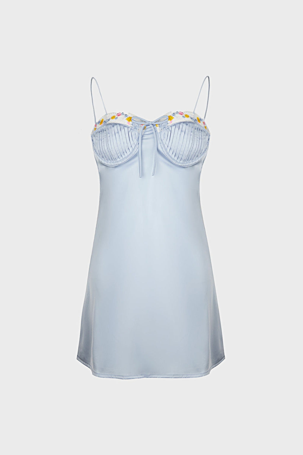 Satin Sweetheart Lace Trim Tie Bustier Spaghetti Strap Mini Dress