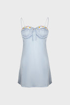 Satin Sweetheart Lace Trim Tie Bustier Spaghetti Strap Mini Dress